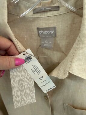 Chico's sized 2P Linen Button-Up Shirt in Light Beige ‼️No Iron‼️